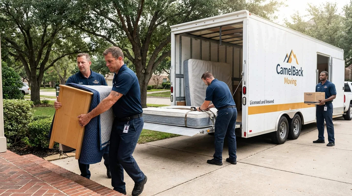 Crew loading residential truck for cross-state move from Headland, AL